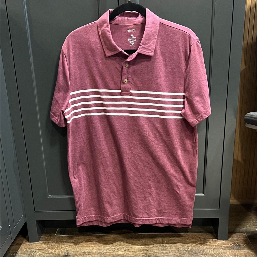 Sonoma Men's Burgundy Polo with White Stripes